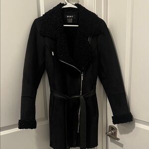 DKNY Black Teddy Jacket with Shearling Accents